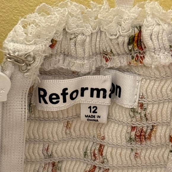 REFORMATION 100%‎ Linen Evianna Dress Size 12 White Orange Floral Mini - Picture 6 of 16